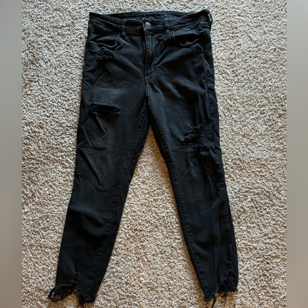 American Eagle black distressed high waisted jeggings